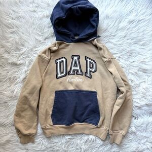 GAP × DAP Harlem Logo pullover hoodie sweatshirt color block navy tan XS